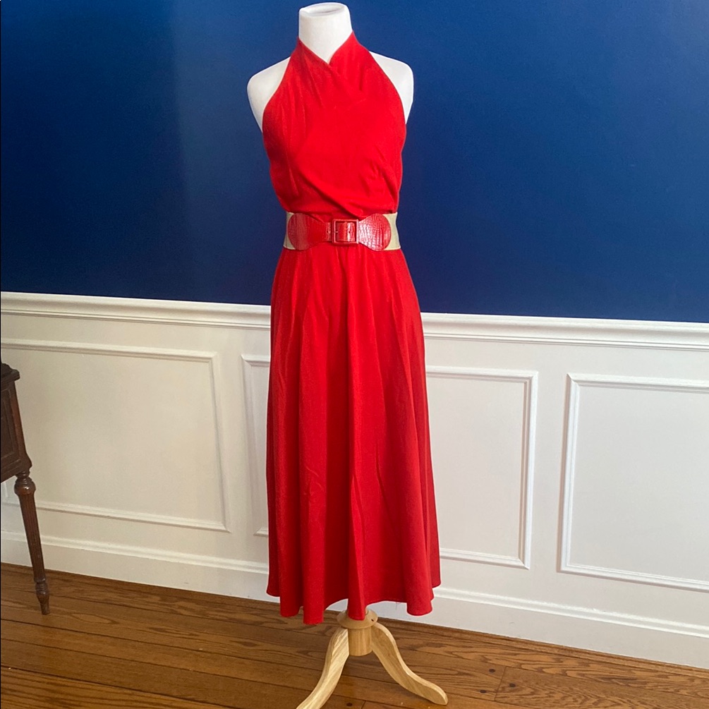 Fabulous Vintage Red Halter Dress By Outlines Debora Kuchme